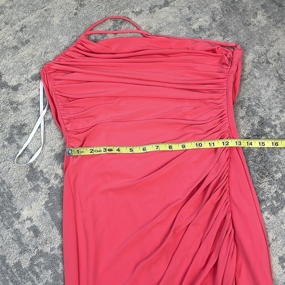New Katie May Winnipeg One Shoulder Ruched Knit Gown Slit Coral Pink Sz M - Picture 10 of 12